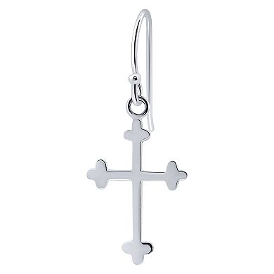 Aleure Precioso Sterling Silver Polished Cross Drop Earrrings