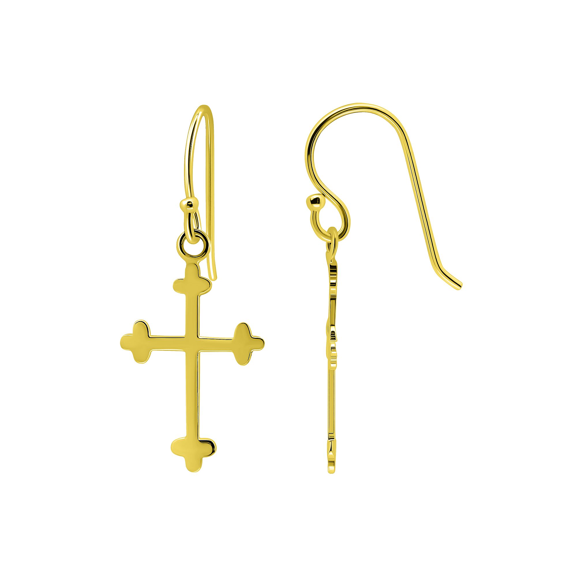 Aleure Precioso Sterling Silver Polished Cross Drop Earrrings, Womens, Gol