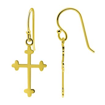 Aleure Precioso Sterling Silver Polished Cross Drop Earrrings