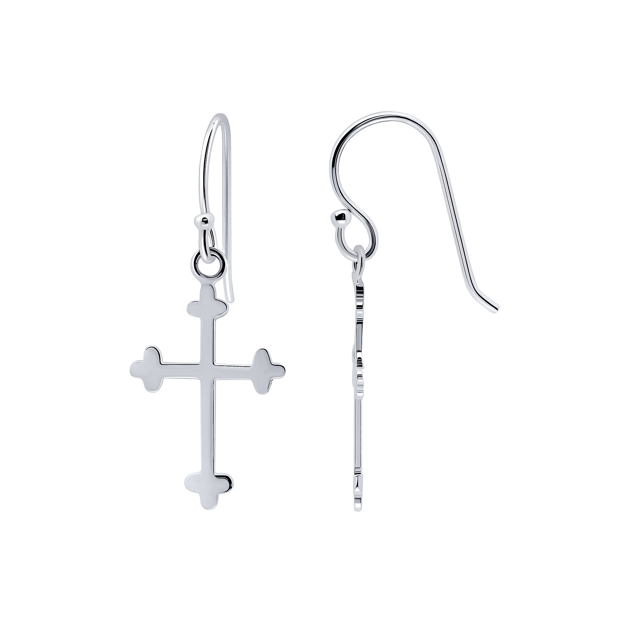 Aleure Precioso Sterling Silver Polished Cross Drop Earrrings, Womens