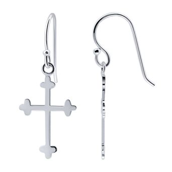 Aleure Precioso Sterling Silver Polished Cross Drop Earrrings