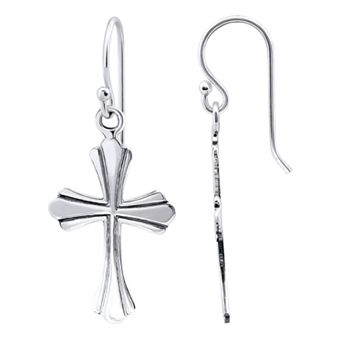 Aleure Precioso 18k Gold Over Silver Polished Cross Drop Earrings