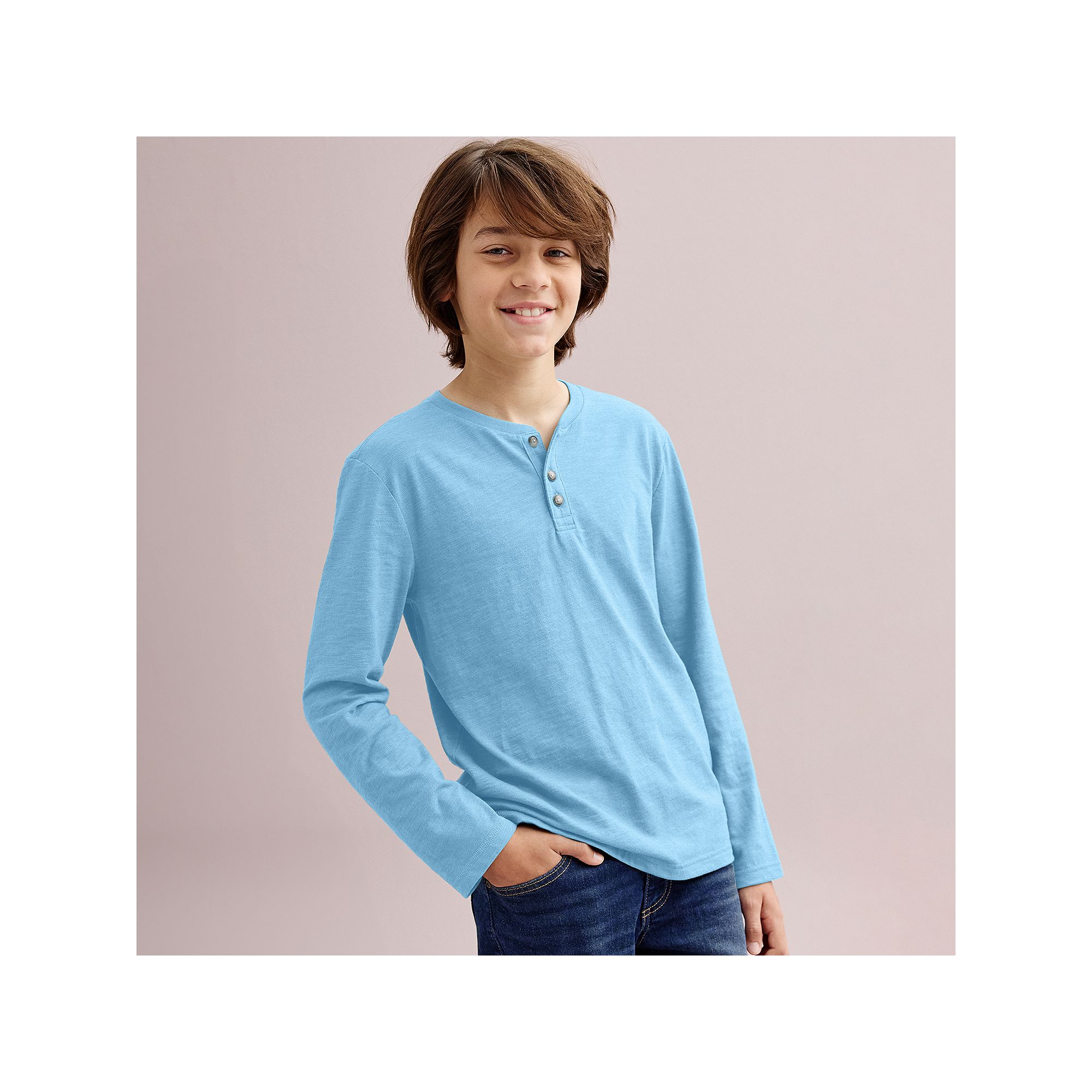 Boys 8-20 Sonoma Goods For Life® Supersoft Long Sleeve Henley Tee in Regul