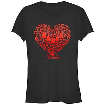 Juniors' Fender Guitar Filled Heart Graphic Tee