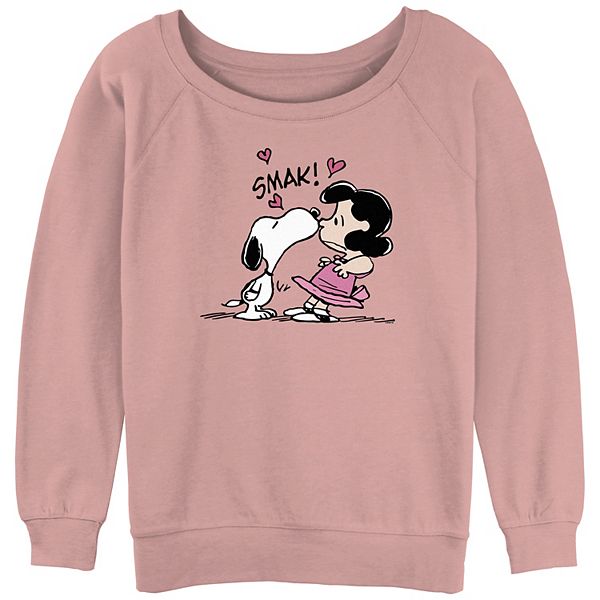 Juniors' Peanuts Snoopy Kisses Lucy Graphic Slouchy Terry