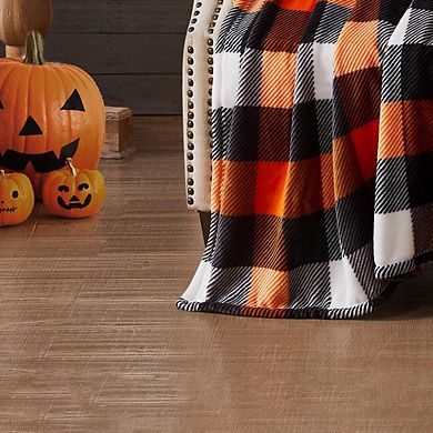 Harvest Candy Corn Plaid Printed Premium Flannel Throw Blanket