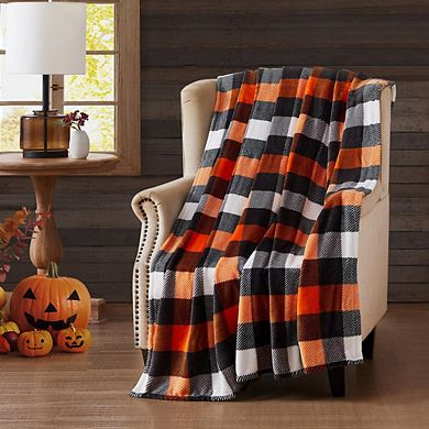 Harvest Candy Corn Plaid Printed Premium Flannel Throw Blanket