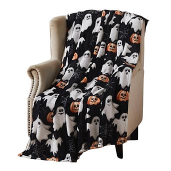 Halloween Pumpkin Ghost Printed Premium Cozy Flannel Throw Blanket