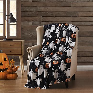 Halloween Pumpkin Ghost Printed Premium Cozy Flannel Throw Blanket