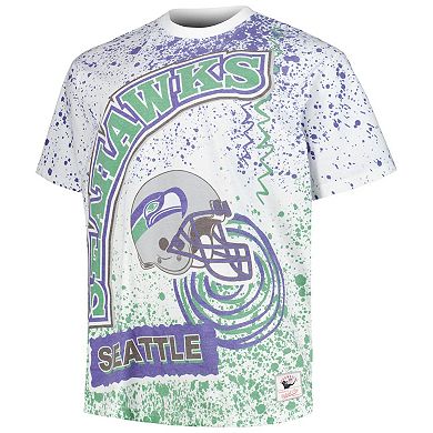 Men's Mitchell & Ness White Seattle Seahawks Big & Tall Allover Print T-Shirt