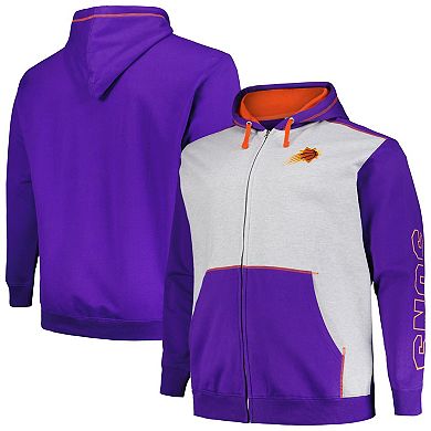 Men's Fanatics Branded Purple/Heather Gray Phoenix Suns Big & Tall Contrast Pieced Stitched Full-Zip Hoodie