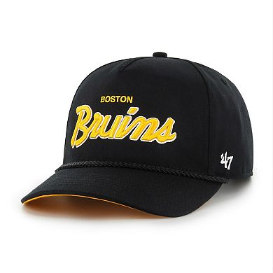 Men's '47 Black Boston Bruins 100th Anniversary Collection Crosstown Script Hitch Adjustable Hat