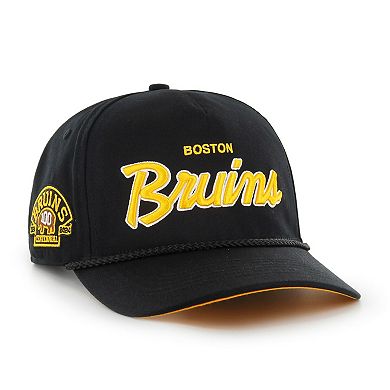 Men's '47 Black Boston Bruins 100th Anniversary Collection Crosstown Script Hitch Adjustable Hat