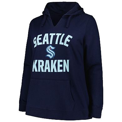 Women's Profile Deep Sea Blue Seattle Kraken Plus Size Arch Over Logo Pullover Hoodie
