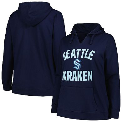 Women's Profile Deep Sea Blue Seattle Kraken Plus Size Arch Over Logo Pullover Hoodie