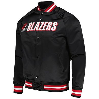 Men's Mitchell & Ness Black Portland Trail Blazers Hardwood Classics Throwback Wordmark Raglan Full-Snap Jacket
