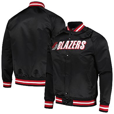 Men's Mitchell & Ness Black Portland Trail Blazers Hardwood Classics  Throwback Wordmark Raglan Full-Snap Jacket