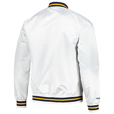 Men's Mitchell & Ness White Golden State Warriors Hardwood Classics Throwback Wordmark Raglan Full-Snap Jacket