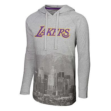 Men's Stadium Essentials Heather Gray Los Angeles Lakers Atrium Raglan Long Sleeve Hoodie T-Shirt
