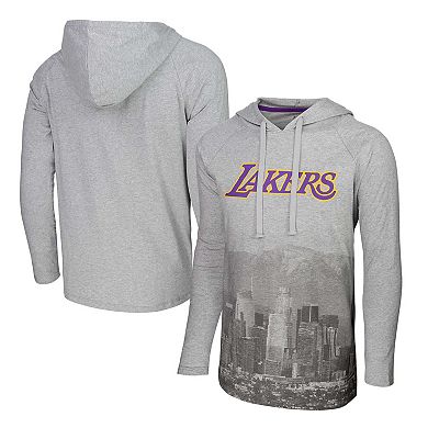 Men's Stadium Essentials Heather Gray Los Angeles Lakers Atrium Raglan Long Sleeve Hoodie T-Shirt