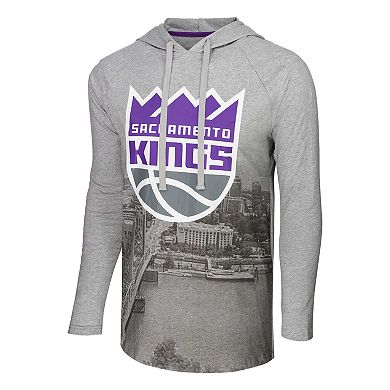 Men's Stadium Essentials Heather Gray Sacramento Kings Atrium Raglan Long Sleeve Hoodie T-Shirt