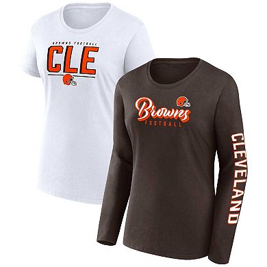 Women's Fanatics Branded Brown/White Cleveland Browns Two-Pack Combo Cheerleader T-Shirt Set
