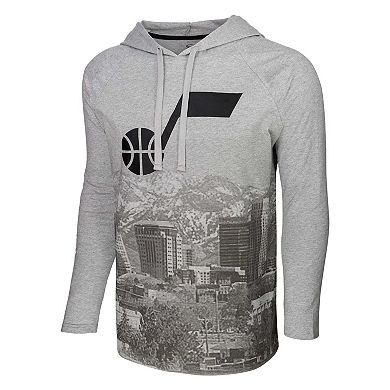 Men's Stadium Essentials Heather Gray Utah Jazz Atrium Raglan Long Sleeve Hoodie T-Shirt