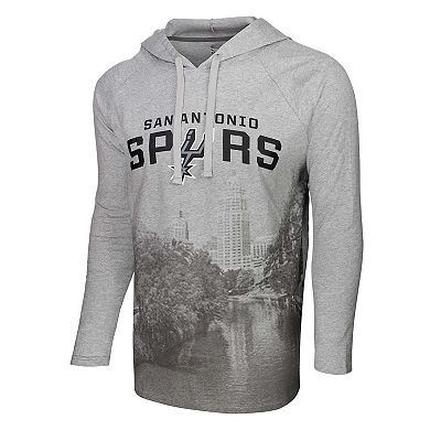 Men's Stadium Essentials Heather Gray San Antonio Spurs Atrium Raglan Long Sleeve Hoodie T-Shirt