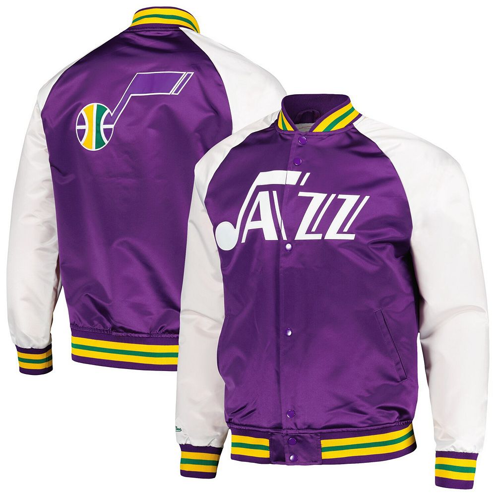 Men's Mitchell & Ness Purple Utah Jazz Double Clutch Satin Raglan