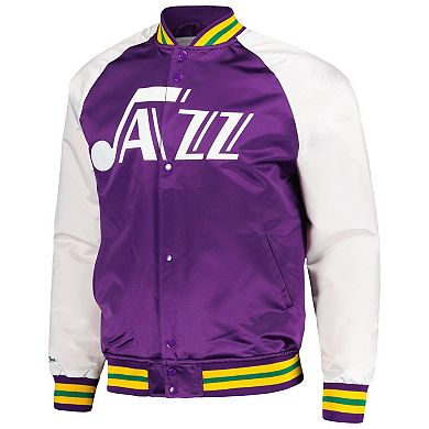 Men's Mitchell & Ness Purple Utah Jazz Double Clutch Satin Raglan Full-Snap Jacket