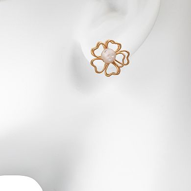 Emberly Gold Tone Wire Floral Simulated Pearl Earrings