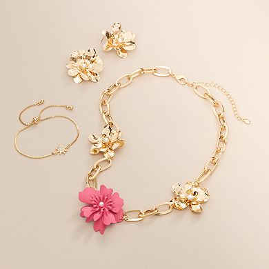 Emberly Gold Tone 3 Floral Stationed Necklace