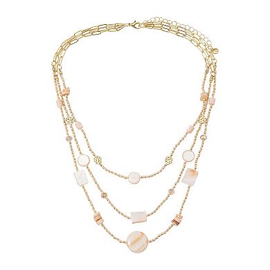 Sonoma Goods For Life® Gold Tone Peach Beaded Chain Three-Strand Necklace