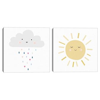Happy Sunshine Happy Cloud Canvas Wall Art 2 pc Set