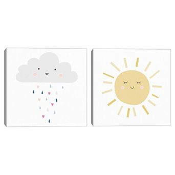 Happy Sunshine Happy Cloud Canvas Wall Art 2 pc Set
