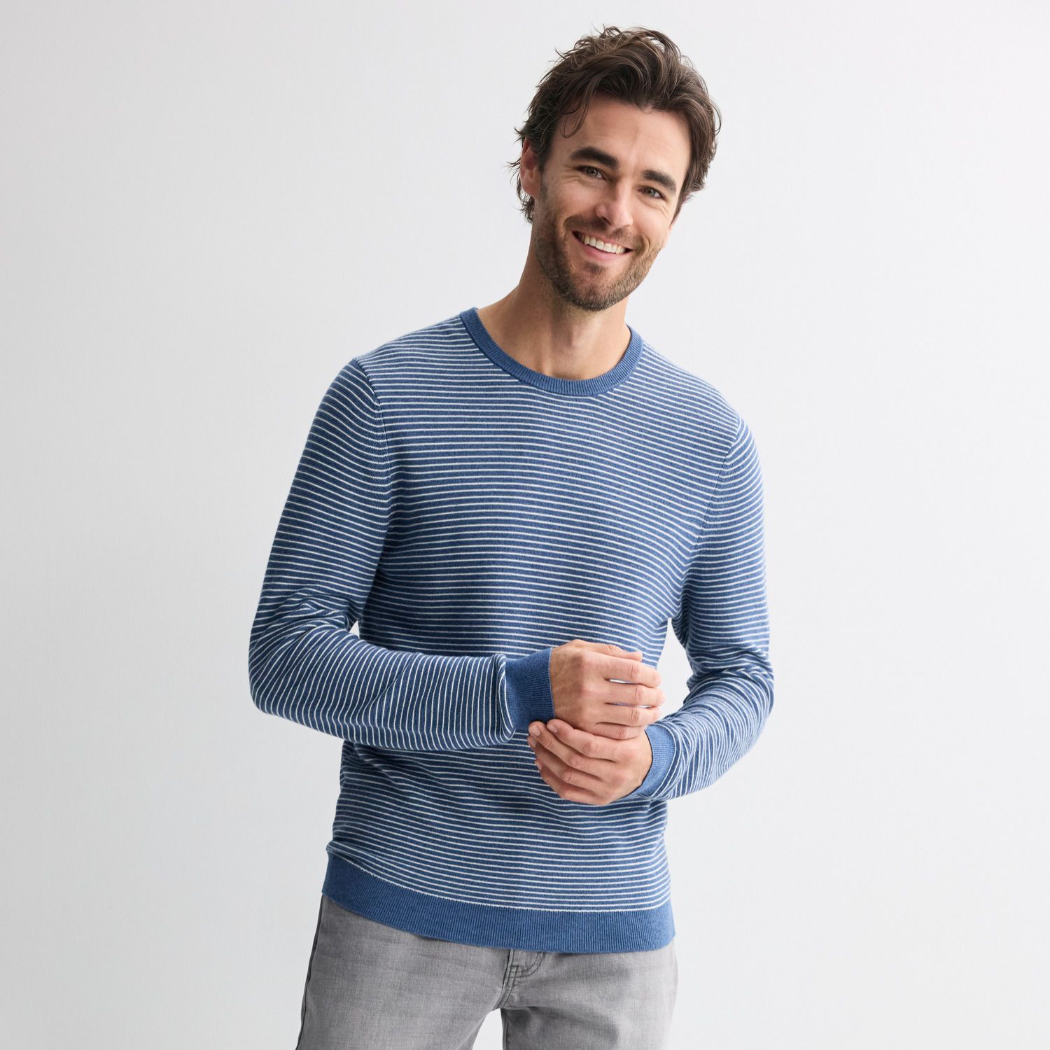 Мужской свитер Sonoma Goods For Life Lightweight Crewneck, цвет: Синий белый полосатый — фото 1