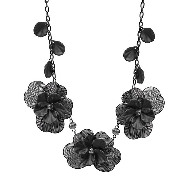 Emberly Hematite Large Floral Statement Necklace