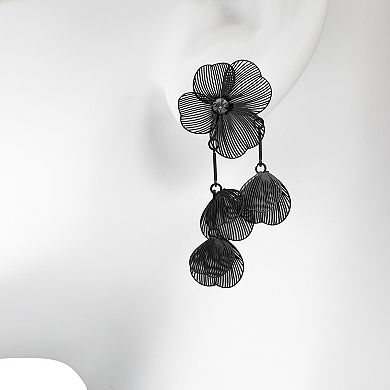 Emberly Hematite Statement Edgy Floral Drop Earrings