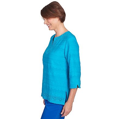 Petite Alfred Dunner Lace Texture Notched Top