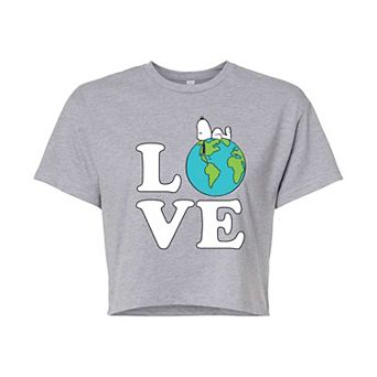 Juniors' Peanuts Love Earth Cropped Tee