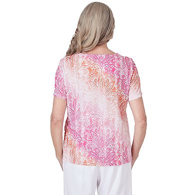 Petite Alfred Dunner Ombre Medallion Top with Lace Detail