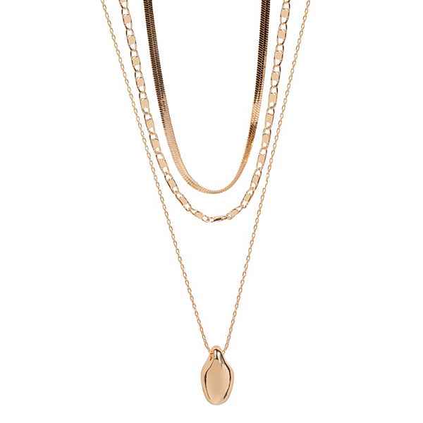 Emberly Gold Tone 3 Row Chain Pendant Necklace