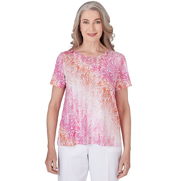 Women's Alfred Dunner Ombre Medallion Top with Lace Detail