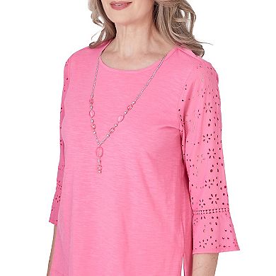 Women's Alfred Dunner Eyelet Trim Top with Detachable Necklace