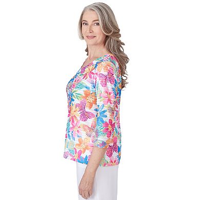 Women's Alfred Dunner Floral & Butterfly Pleated Ruffle Top