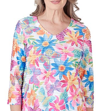 Women's Alfred Dunner Floral & Butterfly Pleated Ruffle Top