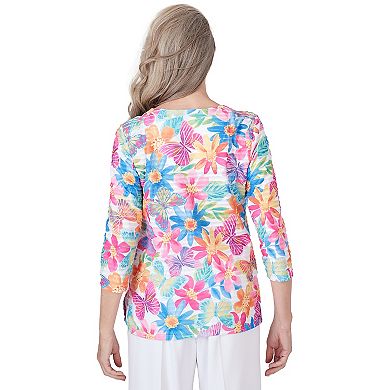 Women's Alfred Dunner Floral & Butterfly Pleated Ruffle Top