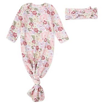 Baby Essentials Super Soft Floral Gown and Headband Set