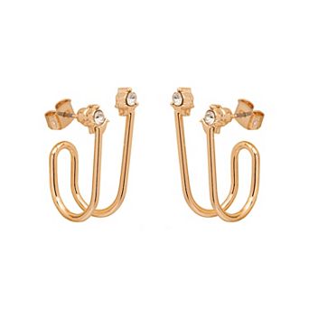 Emberly Gold Tone Triangle Stone 2 Row Wavy Hoop Earrings