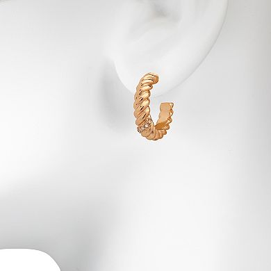 Emberly Gold Tone Crystal Braided C-Hoop Earrings